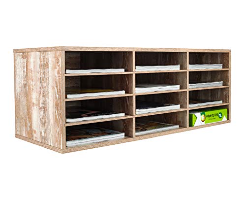 EasyPAG 12 Fächer Holz A4 Büro Schreibtisch Organizer Dokumentenhalter Aktenablage Zeitschriftenhalter Briefablage Papier Magazin Organisator,Antik-Weißeiche von EasyPAG