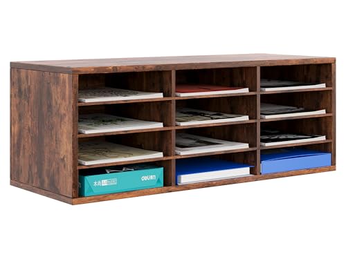 EasyPAG 12 Fächer Holz A4 Büro Schreibtisch Organizer Dokumentenhalter Aktenablage Zeitschriftenhalter Briefablage Papier Magazin Organisator,Braun von EasyPAG