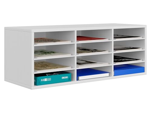 EasyPAG 12 Fächer Holz A4 Büro Schreibtisch Organizer Dokumentenhalter Aktenablage Zeitschriftenhalter Briefablage Papier Magazin Organisator,Weiß von EasyPAG