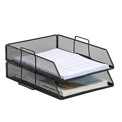 EasyPAG 2 Stück A4 Stapelbar Metall Büro Schreibtisch Organizer Dokumentenhalter Aktenablage Zeitschriftenhalter Briefablage Papier Magazin Organisator,Schwarz von EasyPAG