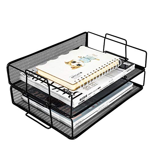 EasyPAG 2 Stück A4 Stapelbar Metall Büro Schreibtisch Organizer Dokumentenhalter Aktenablage Zeitschriftenhalter Briefablage Papier Magazin Organisator,Schwarz von EasyPAG