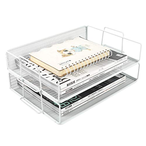 EasyPAG 2 Stück A4 Stapelbar Metall Büro Schreibtisch Organizer Dokumentenhalter Aktenablage Zeitschriftenhalter Briefablage Papier Magazin Organisator,Weiß von EasyPAG