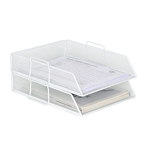 EasyPAG 2 Stück A4 Stapelbar Metall Büro Schreibtisch Organizer Dokumentenhalter Aktenablage Zeitschriftenhalter Briefablage Papier Magazin Organisator,Weiß von EasyPAG