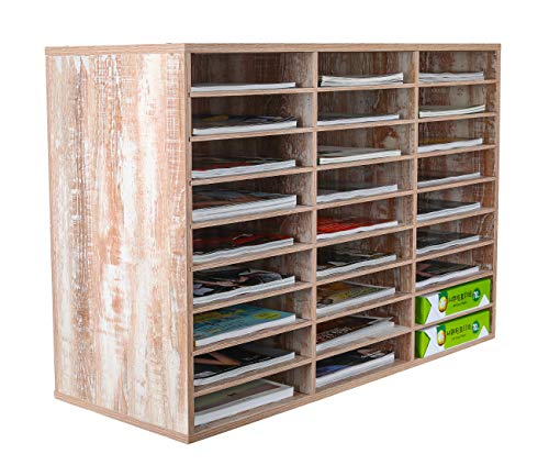 EasyPAG 27 Fächer Holz A4 Büro Schreibtisch Organizer Dokumentenhalter Aktenablage Zeitschriftenhalter Briefablage Papier Magazin Organisator,Antik-Weißeiche von EasyPAG