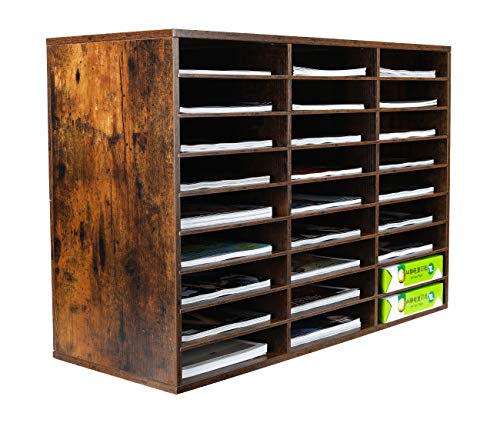 EasyPAG 27 Fächer Holz A4 Büro Schreibtisch Organizer Dokumentenhalter Aktenablage Zeitschriftenhalter Briefablage Papier Magazin Organisator,Braun von EasyPAG