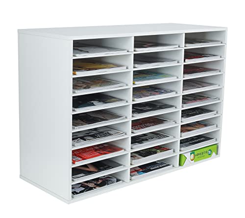 EasyPAG 27 Fächer Holz A4 Büro Schreibtisch Organizer Dokumentenhalter Aktenablage Zeitschriftenhalter Briefablage Papier Magazin Organisator,Weiß von EasyPAG