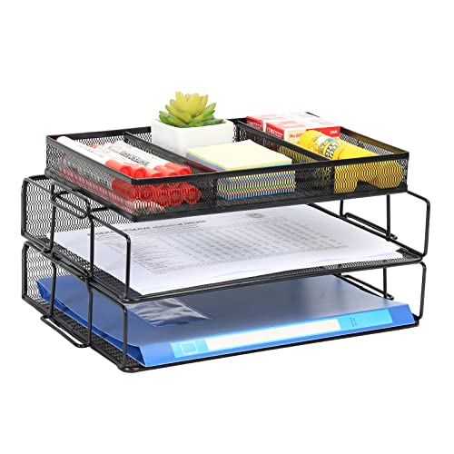 EasyPAG 3 Stück A4 Stapelbar Metall Büro Schreibtisch Organizer Dokumentenhalter Aktenablage Zeitschriftenhalter Briefablage Papier Magazin Organisator,Schwarz von EasyPAG