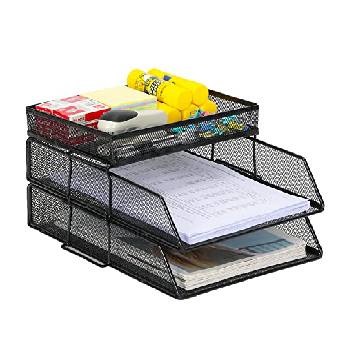 EasyPAG 3 Stück A4 Stapelbar Metall Büro Schreibtisch Organizer Dokumentenhalter Aktenablage Zeitschriftenhalter Briefablage Papier Magazin Organisator,Schwarz von EasyPAG