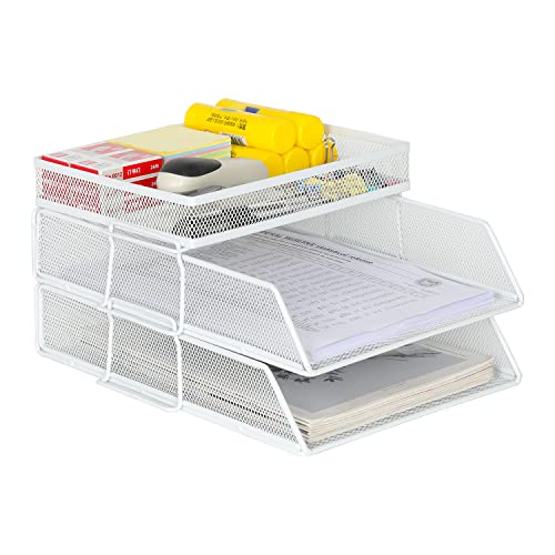 EasyPAG 3 Stück A4 Stapelbar Metall Büro Schreibtisch Organizer Dokumentenhalter Aktenablage Zeitschriftenhalter Briefablage Papier Magazin Organisator,Weiß von EasyPAG