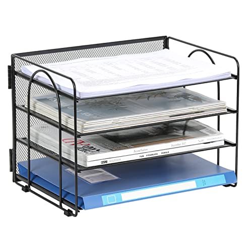 EasyPAG 4 Fächer A4 Metall Büro Schreibtisch Organizer Dokumentenhalter Aktenablage Zeitschriftenhalter Briefablage Papier Magazin Organisator,Schwarz von EasyPAG