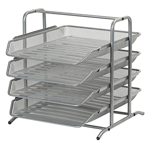 EasyPAG 4 Fächer A4 Metall Büro Schreibtisch Organizer Dokumentenhalter Aktenablage Zeitschriftenhalter Briefablage Papier Magazin Organisator,Silber von EasyPAG