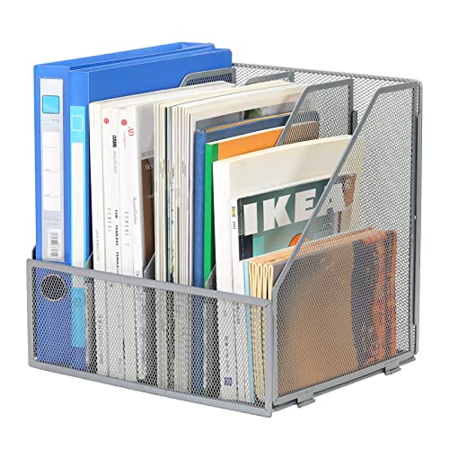 EasyPAG 4 Fächer A4 Metall Büro Schreibtisch Organizer Dokumentenhalter Aktenablage Zeitschriftenhalter Briefablage Papier Magazin Organisator,Silber von EasyPAG