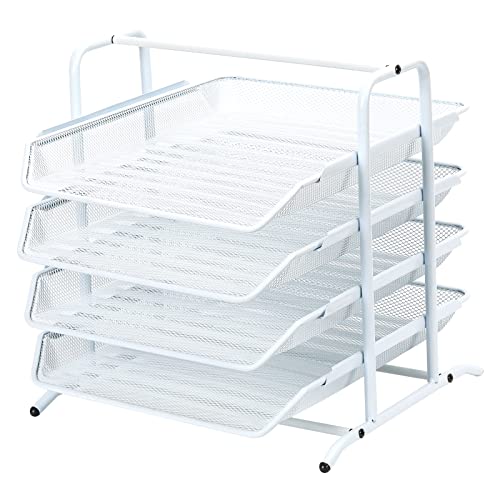 EasyPAG 4 Fächer A4 Metall Büro Schreibtisch Organizer Dokumentenhalter Aktenablage Zeitschriftenhalter Briefablage Papier Magazin Organisator,Weiß von EasyPAG