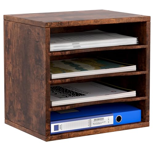 EasyPAG 4 Fächer Holz A4 Büro Schreibtisch Organizer Dokumentenhalter Aktenablage Zeitschriftenhalter Briefablage Papier Magazin Organisator,Braun von EasyPAG