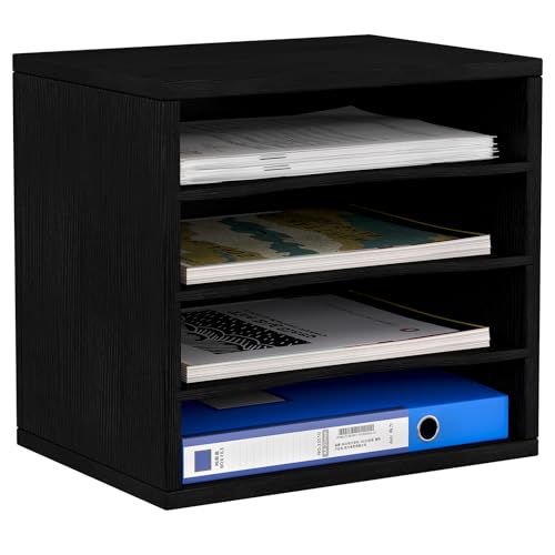 EasyPAG 4 Fächer Holz A4 Büro Schreibtisch Organizer Dokumentenhalter Aktenablage Zeitschriftenhalter Briefablage Papier Magazin Organisator,Schwarz von EasyPAG