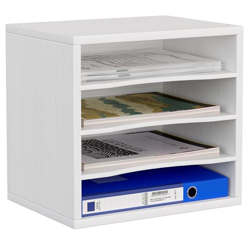 EasyPAG 4 Fächer Holz A4 Büro Schreibtisch Organizer Dokumentenhalter Aktenablage Zeitschriftenhalter Briefablage Papier Magazin Organisator,Weiß von EasyPAG