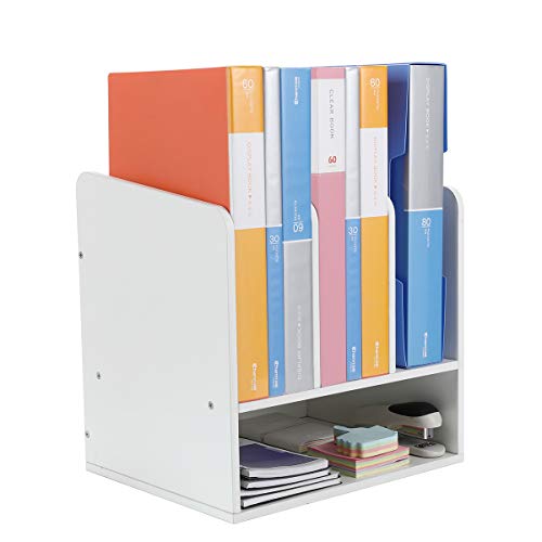 EasyPAG 4 Fächer Holz A4 Büro Schreibtisch Organizer Dokumentenhalter Aktenablage Zeitschriftenhalter Briefablage Papier Magazin Organisator,Weiß von EasyPAG