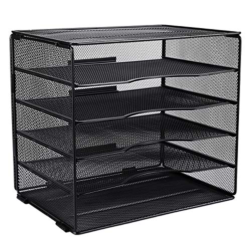 EasyPAG 5 Fächer A4 Metall Büro Schreibtisch Organizer Dokumentenhalter Aktenablage Zeitschriftenhalter Briefablage Papier Magazin Organisator,Schwarz von EasyPAG