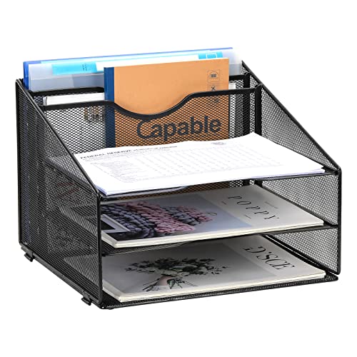 EasyPAG 5 Fächer A4 Metall Büro Schreibtisch Organizer Dokumentenhalter Aktenablage Zeitschriftenhalter Briefablage Papier Magazin Organisator,Schwarz von EasyPAG