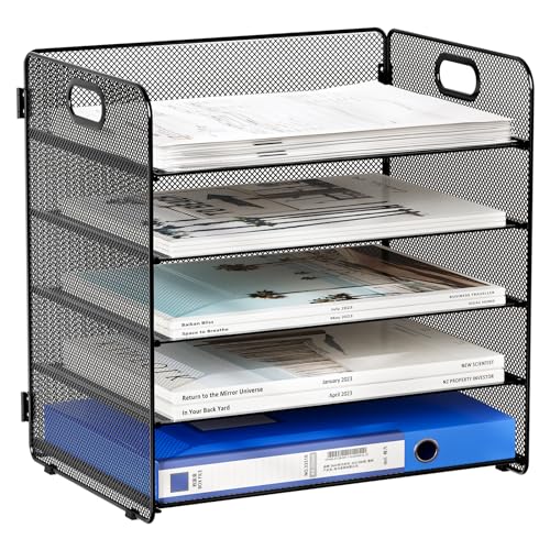 EasyPAG 5 Fächer A4 Metall Büro Schreibtisch Organizer Dokumentenhalter Aktenablage Zeitschriftenhalter Briefablage Papier Magazin Organisator,Schwarz von EasyPAG