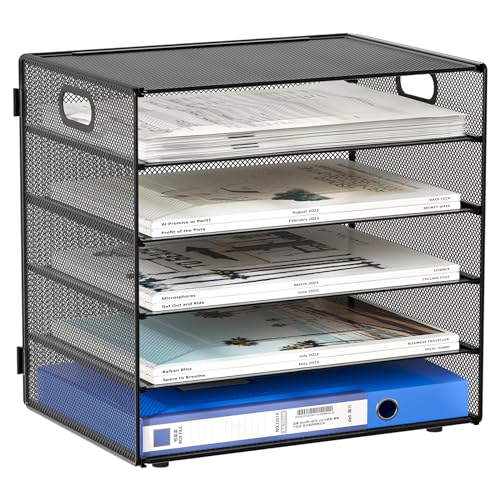 EasyPAG 5 Fächer A4 Metall Büro Schreibtisch Organizer Dokumentenhalter Aktenablage Zeitschriftenhalter Briefablage Papier Magazin Organisator,Schwarz von EasyPAG