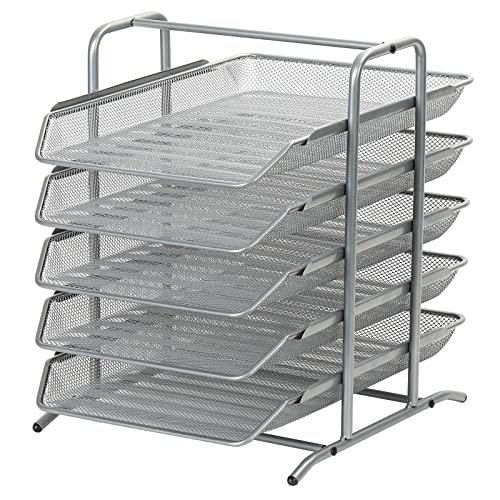 EasyPAG 5 Fächer A4 Metall Büro Schreibtisch Organizer Dokumentenhalter Aktenablage Zeitschriftenhalter Briefablage Papier Magazin Organisator,Silber von EasyPAG