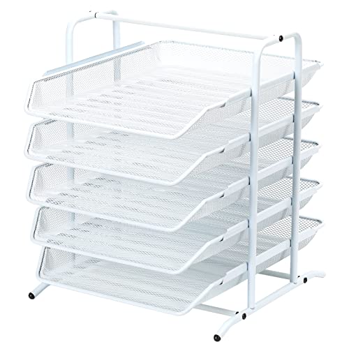 EasyPAG 5 Fächer A4 Metall Büro Schreibtisch Organizer Dokumentenhalter Aktenablage Zeitschriftenhalter Briefablage Papier Magazin Organisator,Weiß von EasyPAG