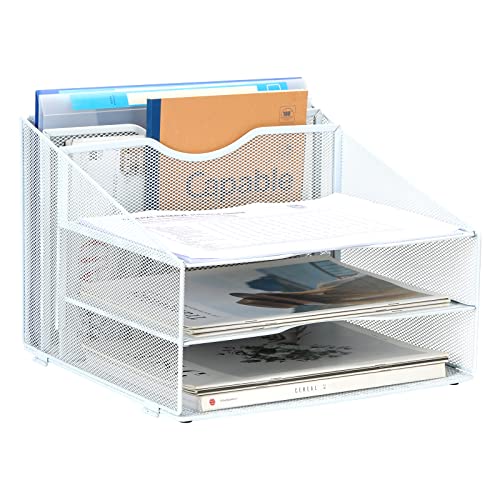 EasyPAG 5 Fächer A4 Metall Büro Schreibtisch Organizer Dokumentenhalter Aktenablage Zeitschriftenhalter Briefablage Papier Magazin Organisator,Weiß von EasyPAG