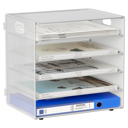 EasyPAG 5 Fächer A4 Metall Büro Schreibtisch Organizer Dokumentenhalter Aktenablage Zeitschriftenhalter Briefablage Papier Magazin Organisator,Weiß von EasyPAG