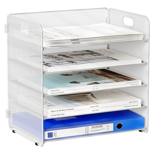 EasyPAG 5 Fächer A4 Metall Büro Schreibtisch Organizer Dokumentenhalter Aktenablage Zeitschriftenhalter Briefablage Papier Magazin Organisator,Weiß von EasyPAG