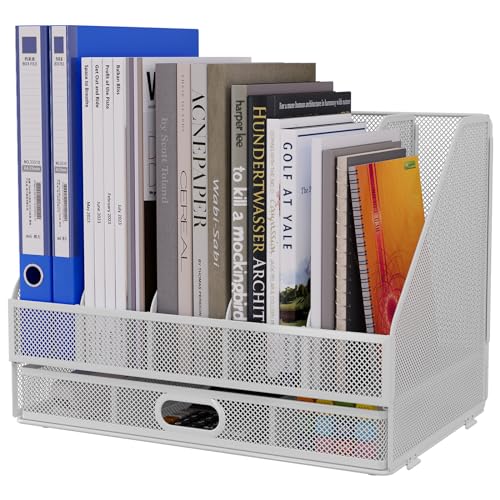 EasyPAG 5 Fächer A4 Metall Büro Schreibtisch Organizer Dokumentenhalter Aktenablage Zeitschriftenhalter Briefablage Papier Magazin Organisator mit Schreibwaren Schublade,Weiß von EasyPAG