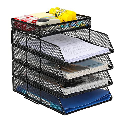 EasyPAG 5 Stück A4 Stapelbar Metall Büro Schreibtisch Organizer Dokumentenhalter Aktenablage Zeitschriftenhalter Briefablage Papier Magazin Organisator,Schwarz von EasyPAG