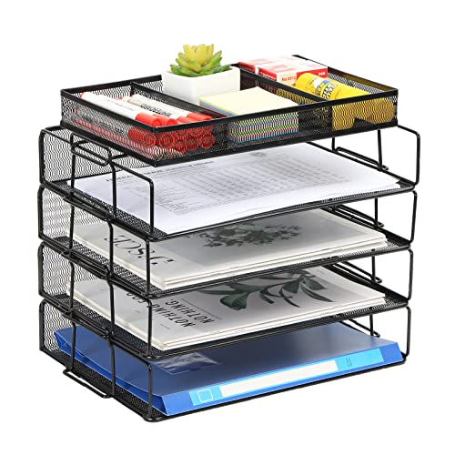 EasyPAG 5 Stück A4 Stapelbar Metall Büro Schreibtisch Organizer Dokumentenhalter Aktenablage Zeitschriftenhalter Briefablage Papier Magazin Organisator,Schwarz von EasyPAG