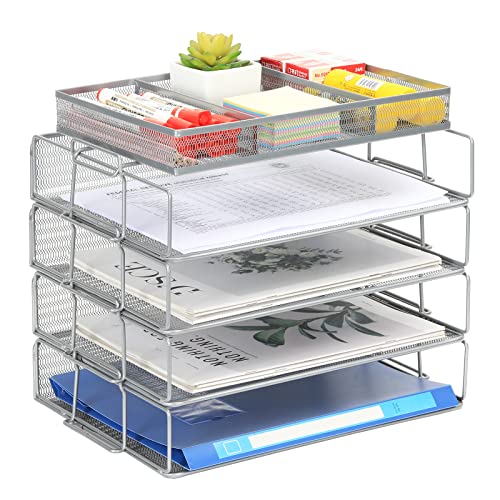 EasyPAG 5 Stück A4 Stapelbar Metall Büro Schreibtisch Organizer Dokumentenhalter Aktenablage Zeitschriftenhalter Briefablage Papier Magazin Organisator,Silber von EasyPAG