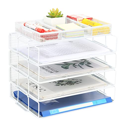 EasyPAG 5 Stück A4 Stapelbar Metall Büro Schreibtisch Organizer Dokumentenhalter Aktenablage Zeitschriftenhalter Briefablage Papier Magazin Organisator,Weiß von EasyPAG