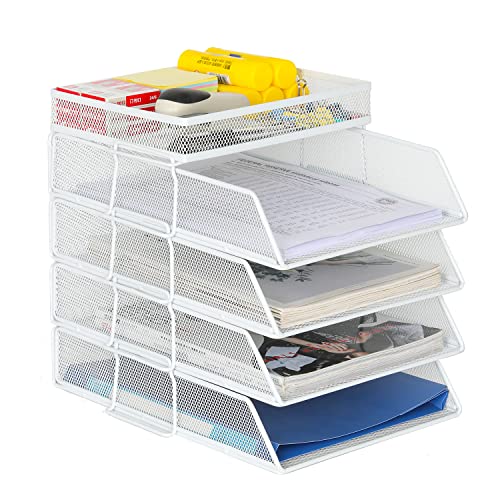 EasyPAG 5 Stück A4 Stapelbar Metall Büro Schreibtisch Organizer Dokumentenhalter Aktenablage Zeitschriftenhalter Briefablage Papier Magazin Organisator,Weiß von EasyPAG