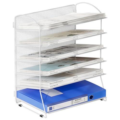 EasyPAG 6 Fächer A4 Metall Büro Schreibtisch Organizer Dokumentenhalter Aktenablage Zeitschriftenhalter Briefablage Papier Magazin Organisator,Weiß von EasyPAG