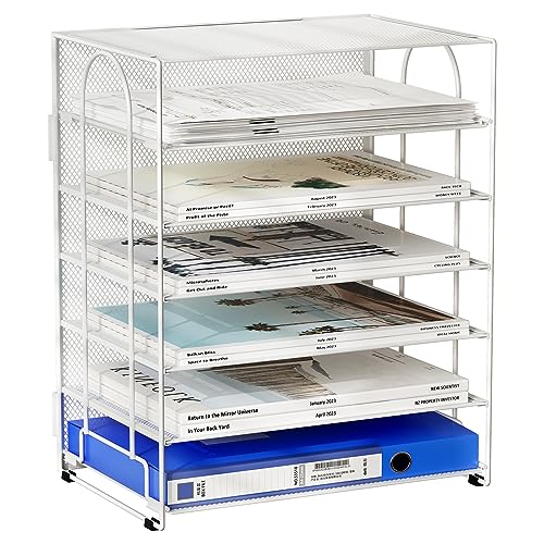 EasyPAG 6 Fächer A4 Metall Büro Schreibtisch Organizer Dokumentenhalter Aktenablage Zeitschriftenhalter Briefablage Papier Magazin Organisator,Weiß von EasyPAG