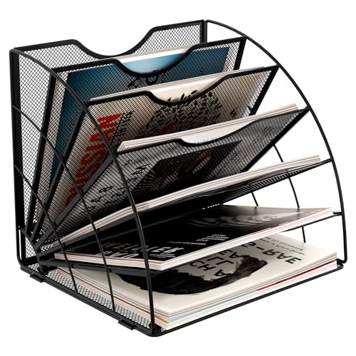 EasyPAG 6 Fächer Fächerförmig A4 Metall Büro Schreibtisch Organizer Dokumentenhalter Aktenablage Zeitschriftenhalter Briefablage Papier Magazin Organisator,Schwarz von EasyPAG