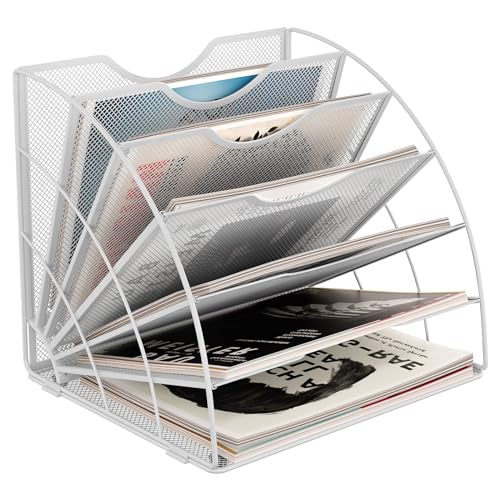 EasyPAG 6 Fächer Fächerförmig A4 Metall Büro Schreibtisch Organizer Dokumentenhalter Aktenablage Zeitschriftenhalter Briefablage Papier Magazin Organisator,Weiß von EasyPAG