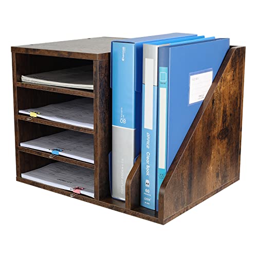 EasyPAG 6 Fächer Holz A4 Büro Schreibtisch Organizer Dokumentenhalter Aktenablage Zeitschriftenhalter Briefablage Papier Magazin Organisator,Braun von EasyPAG