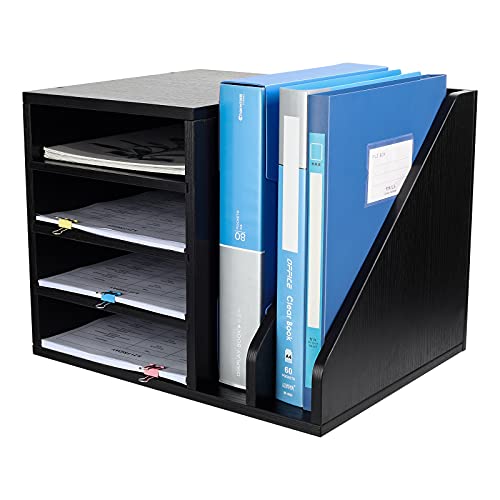 EasyPAG 6 Fächer Holz A4 Büro Schreibtisch Organizer Dokumentenhalter Aktenablage Zeitschriftenhalter Briefablage Papier Magazin Organisator,Schwarz von EasyPAG