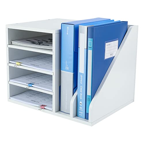 EasyPAG 6 Fächer Holz A4 Büro Schreibtisch Organizer Dokumentenhalter Aktenablage Zeitschriftenhalter Briefablage Papier Magazin Organisator,Weiß von EasyPAG