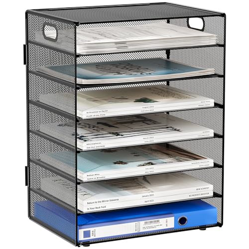 EasyPAG 7 Fächer A4 Metall Büro Schreibtisch Organizer Dokumentenhalter Aktenablage Zeitschriftenhalter Briefablage Papier Magazin Organisator,Schwarz von EasyPAG