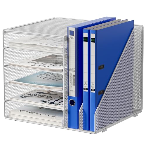 EasyPAG 7 Fächer A4 Metall Büro Schreibtisch Organizer Dokumentenhalter Aktenablage Zeitschriftenhalter Briefablage Papier Magazin Organisator,Weiß von EasyPAG