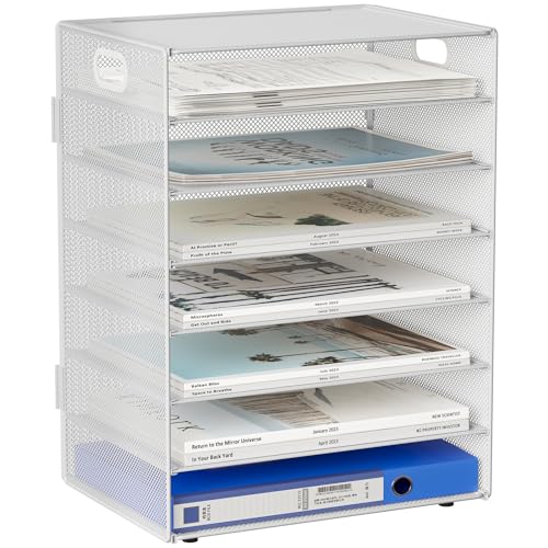 EasyPAG 7 Fächer A4 Metall Büro Schreibtisch Organizer Dokumentenhalter Aktenablage Zeitschriftenhalter Briefablage Papier Magazin Organisator,Weiß von EasyPAG