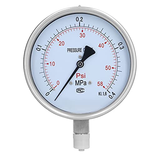 Eatbuy Druckmessgerät 150BF Radialmanometer, 0-0,4MPa Edelstahl Beständiges Industrielles Vakuummessgerät, Kompaktes Design für Rohrverschraubungen von Eatbuy