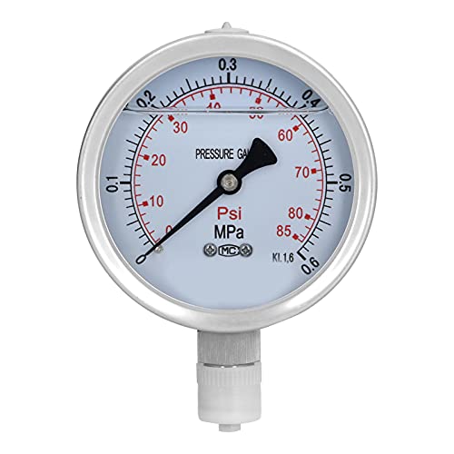 Eatbuy Tragbares Manometer 100BF Radiales Manometer, 0-0,6MPa Edelstahl, Widerstandskraft, Stoßfest, Ölgefülltes Vakuummessgerät, Tragbares Druckmessgerät von Eatbuy