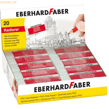 20 x Eberhard Faber Radierer Kunststoff 22x12x62mm weiß von Eberhard Faber