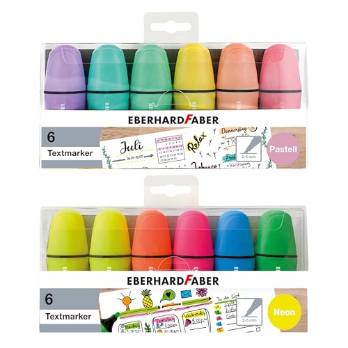 EBERHARD FABER 599040 - Mini Textmarker Set, 12 Marker in Neon- und Pastellfarben mit Keilspitze von Eberhard Faber